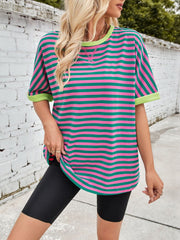 Lovelet Striped Round Neck Half Sleeve T-Shirt - Trendsi