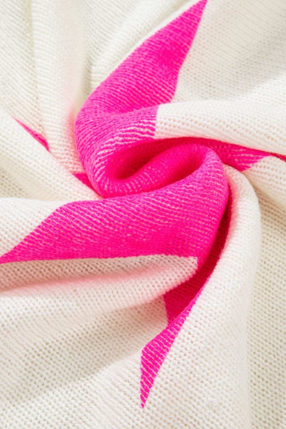 Star Contrast Round Neck Long Sleeve Knit Top - Trendsi - Flyclothing LLC