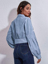 Button Down Collared Neck Cropped Jacket - Trendsi - Flyclothing LLC