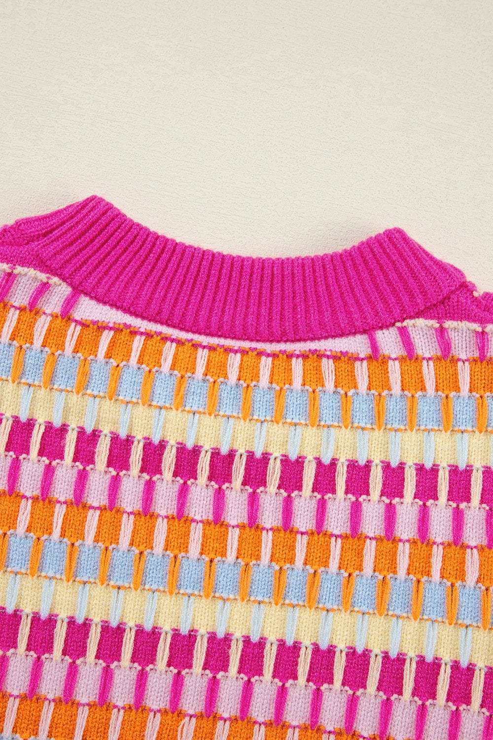 Contrast Round Neck Half Sleeve Knit Top - Trendsi - Flyclothing LLC