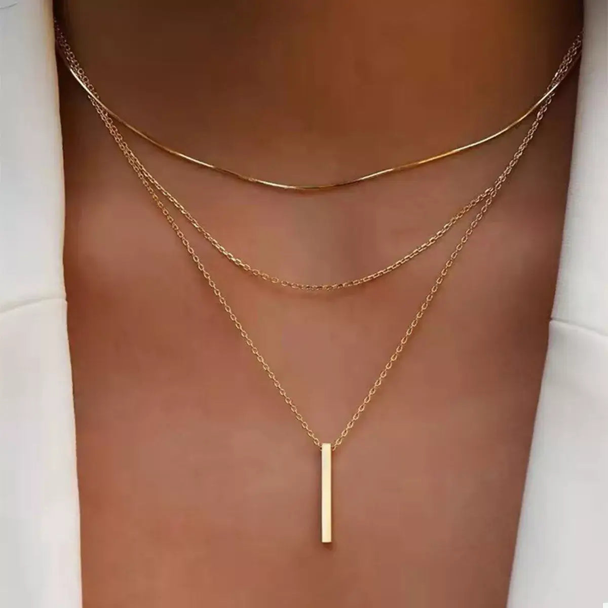 Three Layered Bar Pendant Necklace - Trendsi - Flyclothing LLC