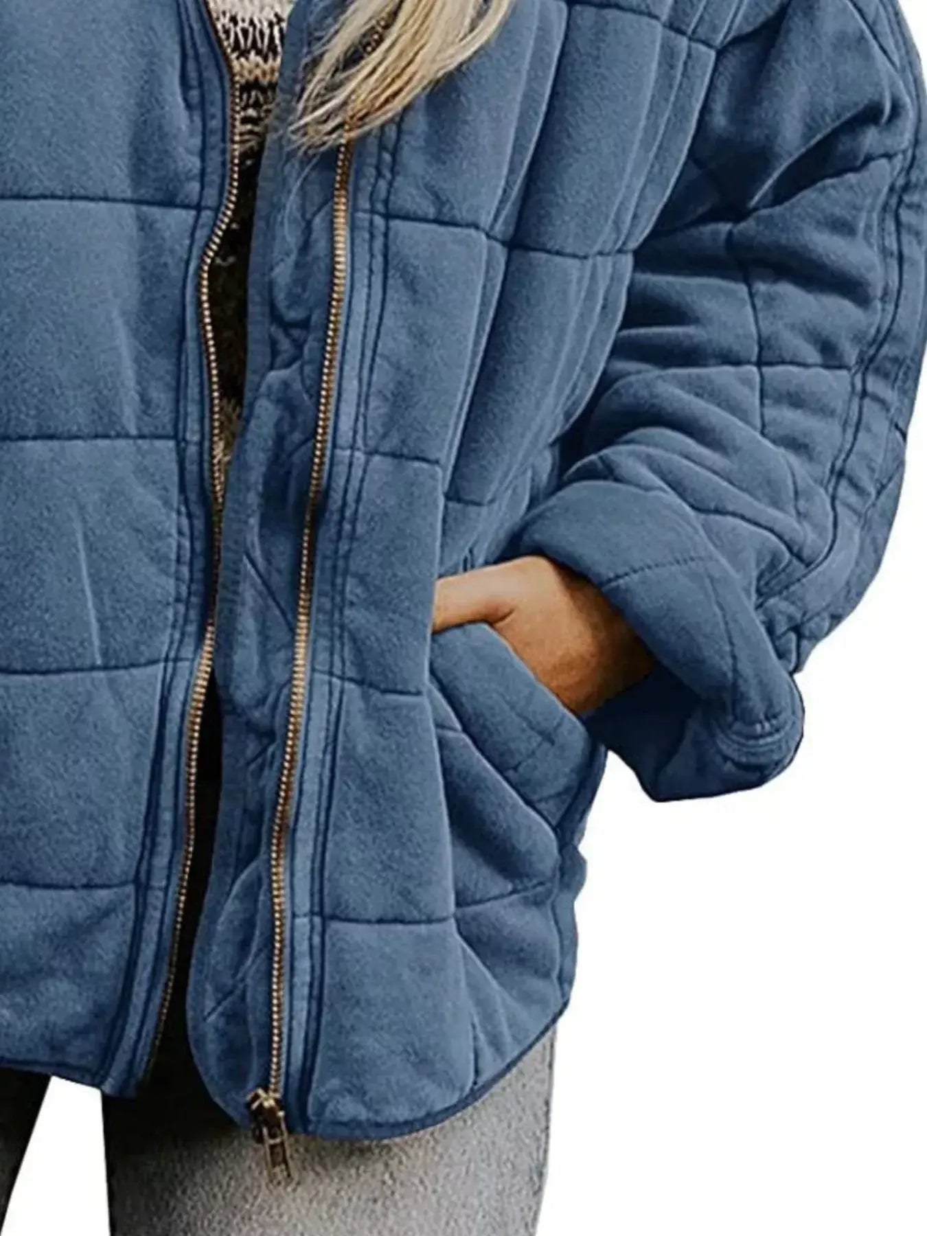 Full Size Zip Up Quilted Bomber Jacket Plus Size - Trendsi - Flyclothing LLC