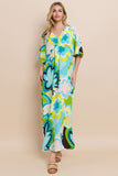 ODDI Floral Printed Slit Maxi Dress - Trendsi
