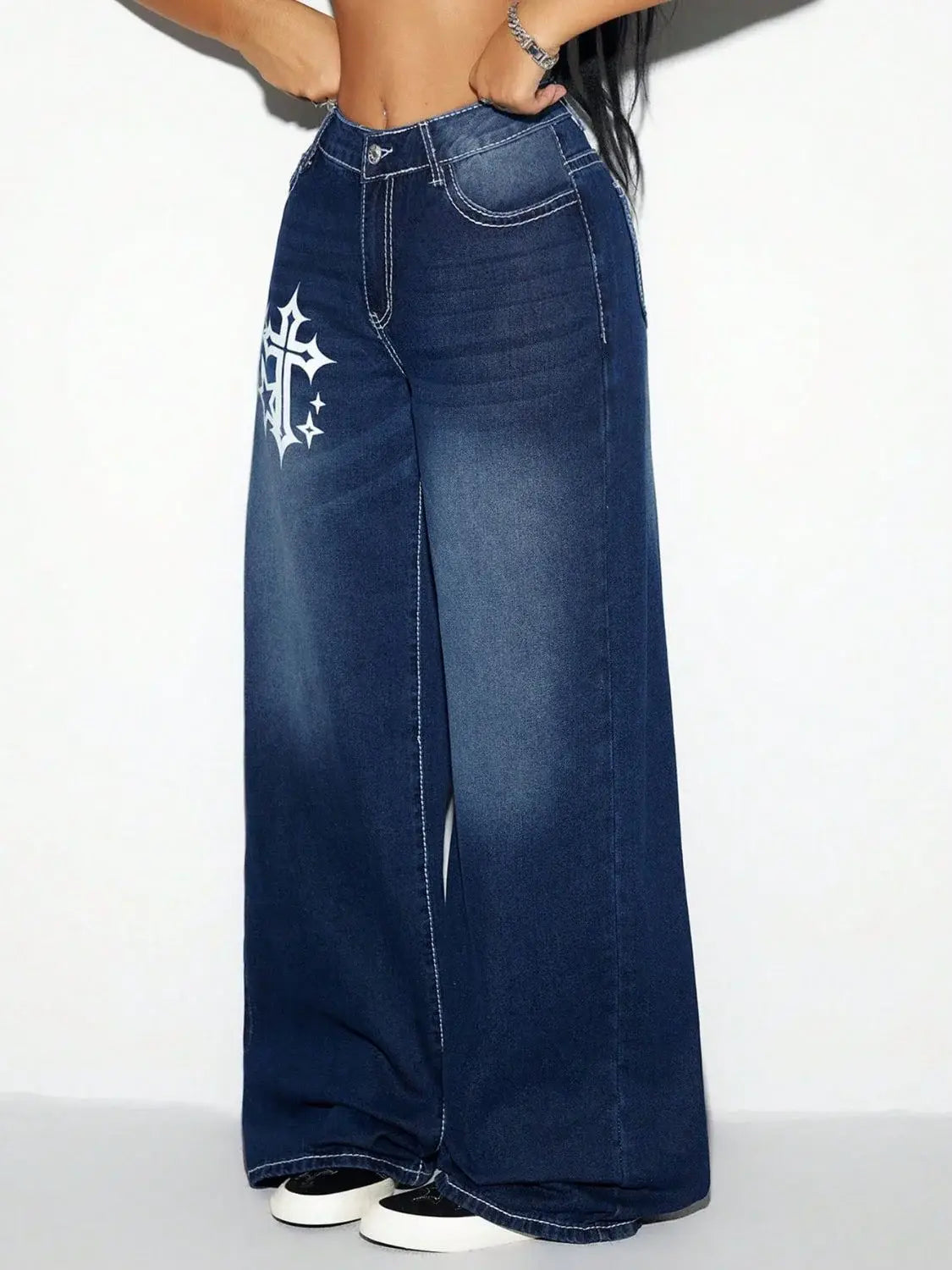 Cross Wide Leg Jeans - Trendsi - Flyclothing LLC