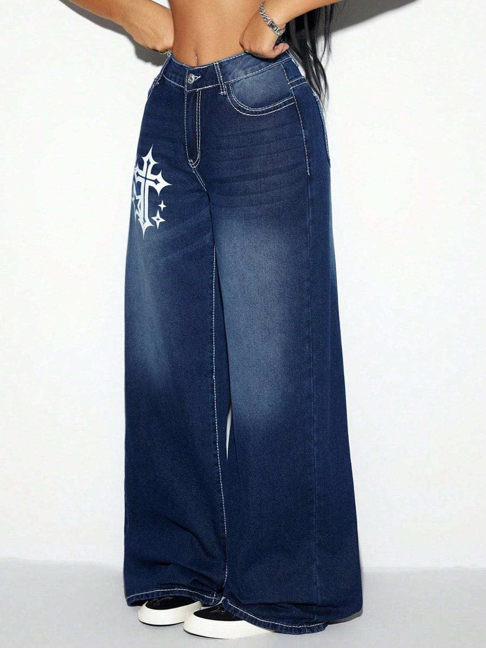 Cross Wide Leg Jeans - Trendsi - Flyclothing LLC