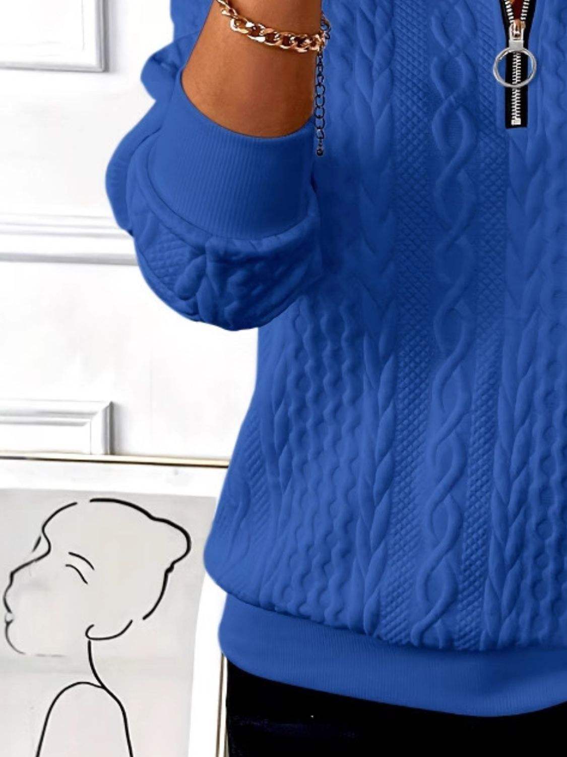 Texture Half Zip Long Sleeve Sweatshirt - Trendsi - Flyclothing LLC