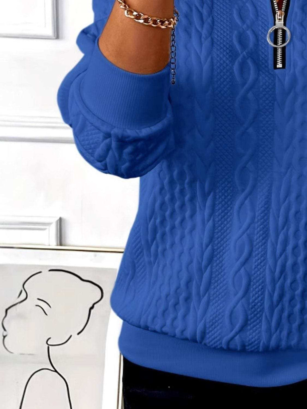 Texture Half Zip Long Sleeve Sweatshirt - Trendsi - Flyclothing LLC