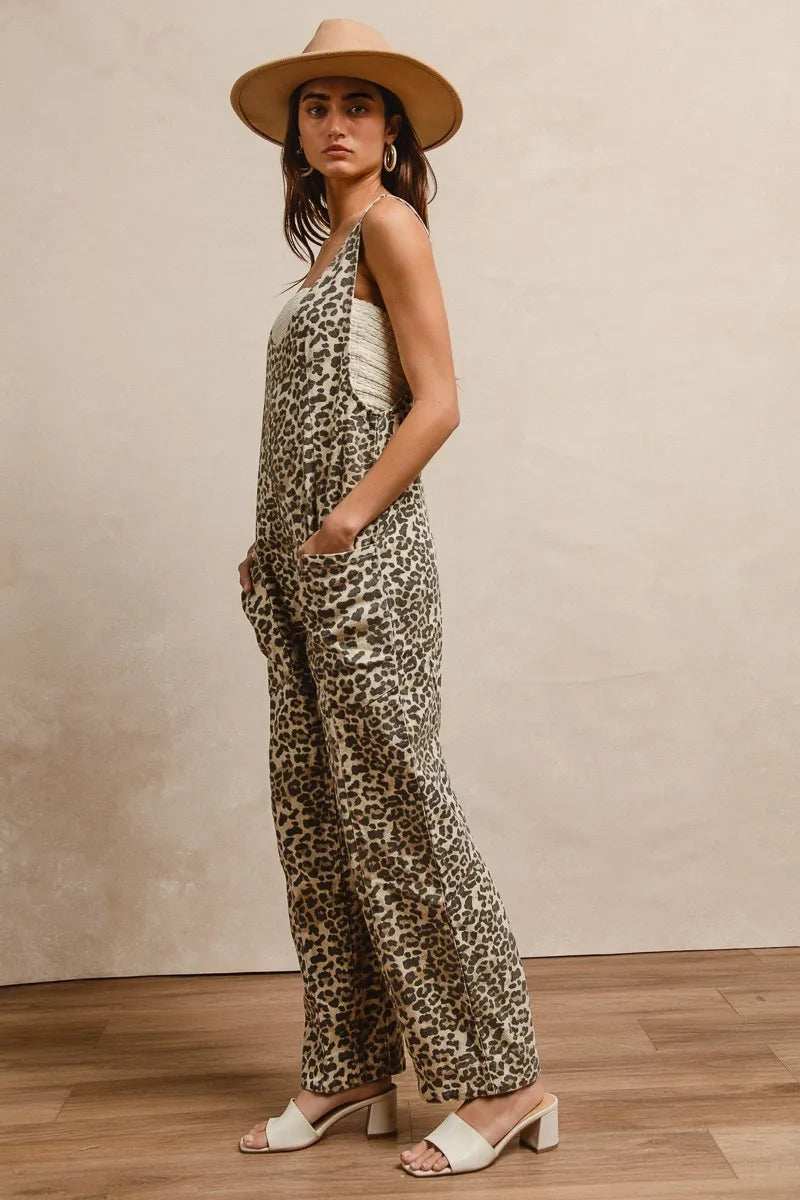 BiBi Leopard Print Adjustable Strap U Neck Jumpsuit - Trendsi - Flyclothing LLC