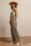 BiBi Leopard Print Adjustable Strap U Neck Jumpsuit - Trendsi