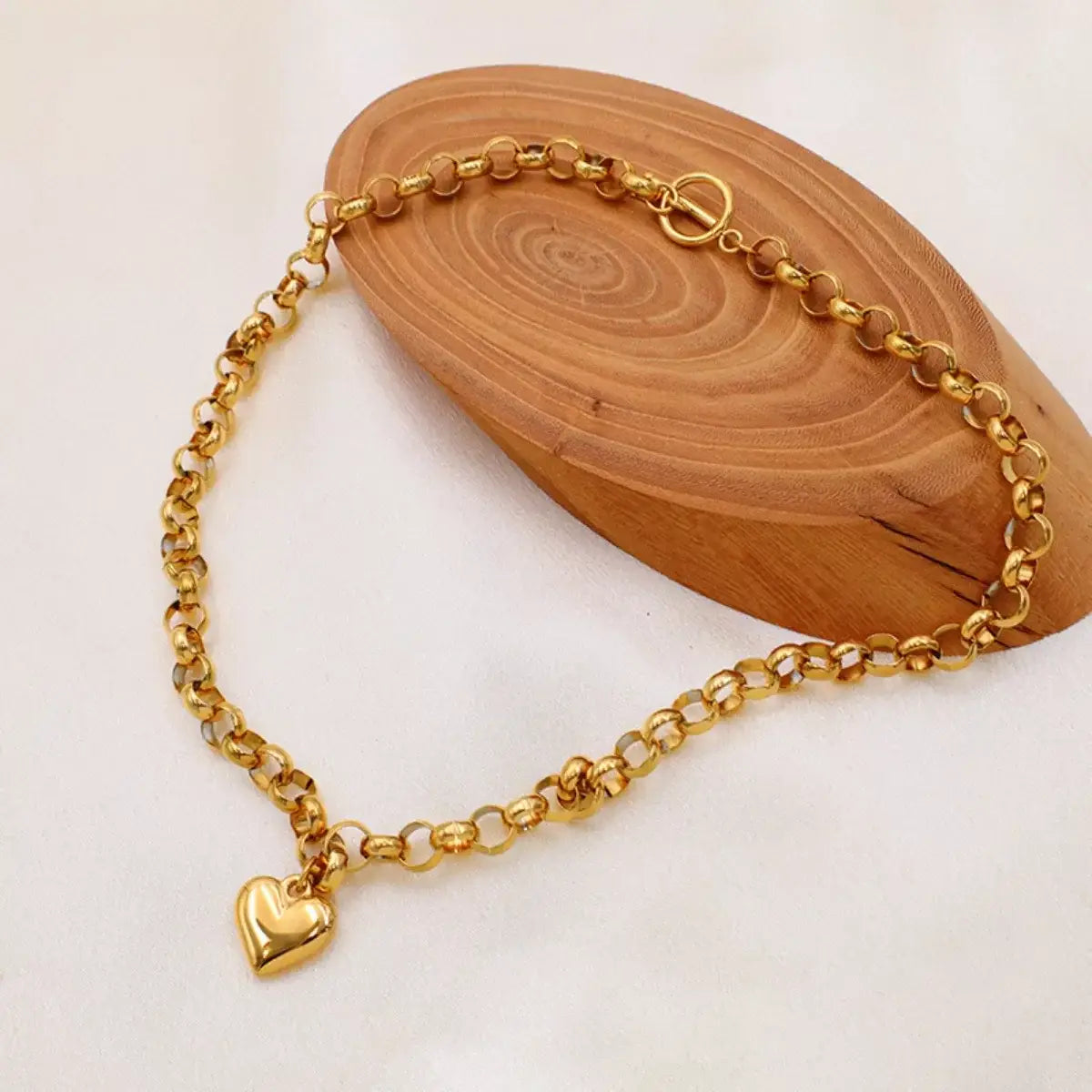 Heart Pendant Toggle Clasp Chain Necklace - Trendsi - Flyclothing LLC