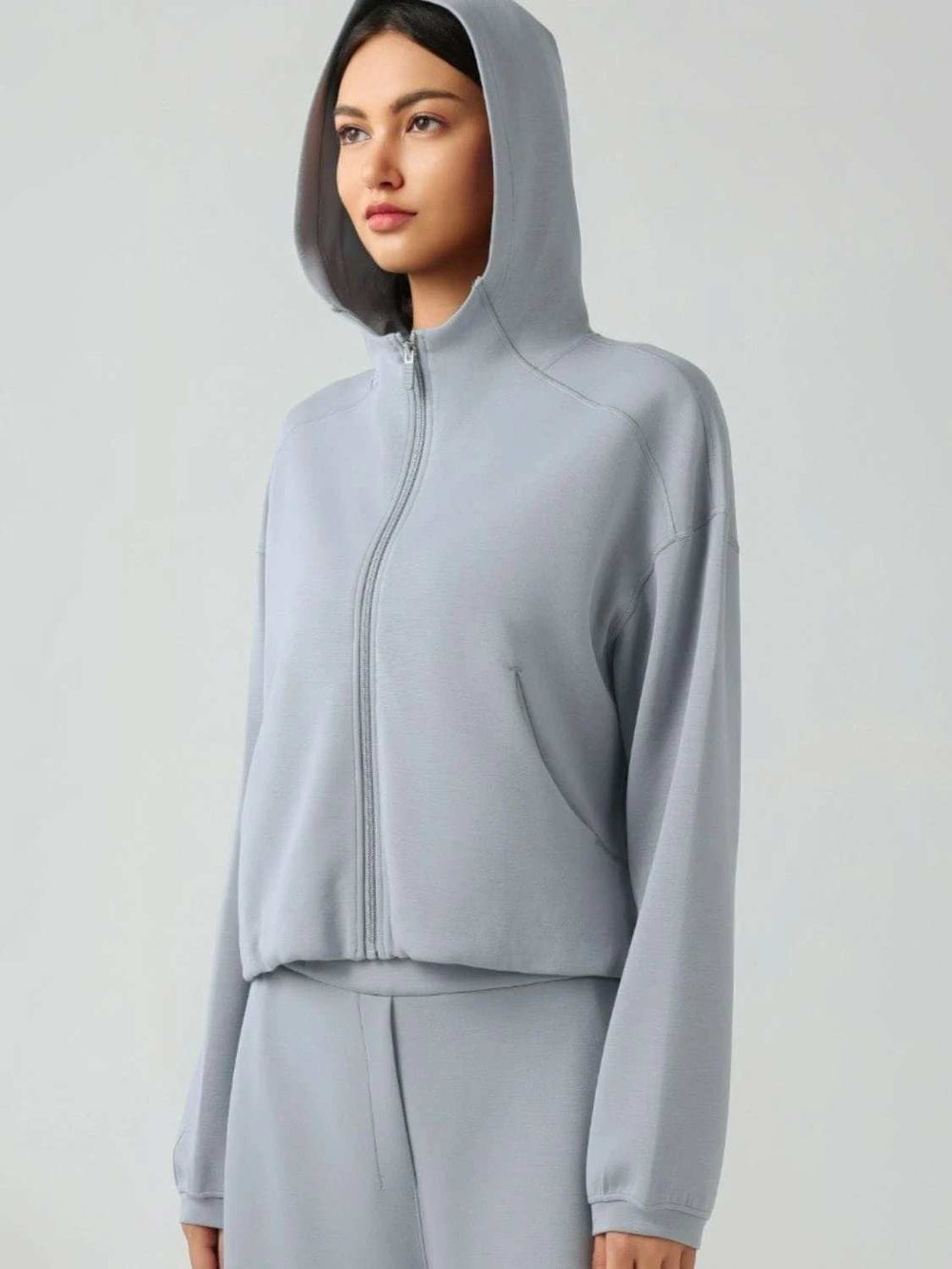 Zip Up Dropped Shouder Active Hooded - Trendsi - Flyclothing LLC