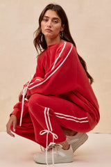 BiBi Side Lined Bow Details Fleece Sweatpants - Trendsi - Flyclothing LLC