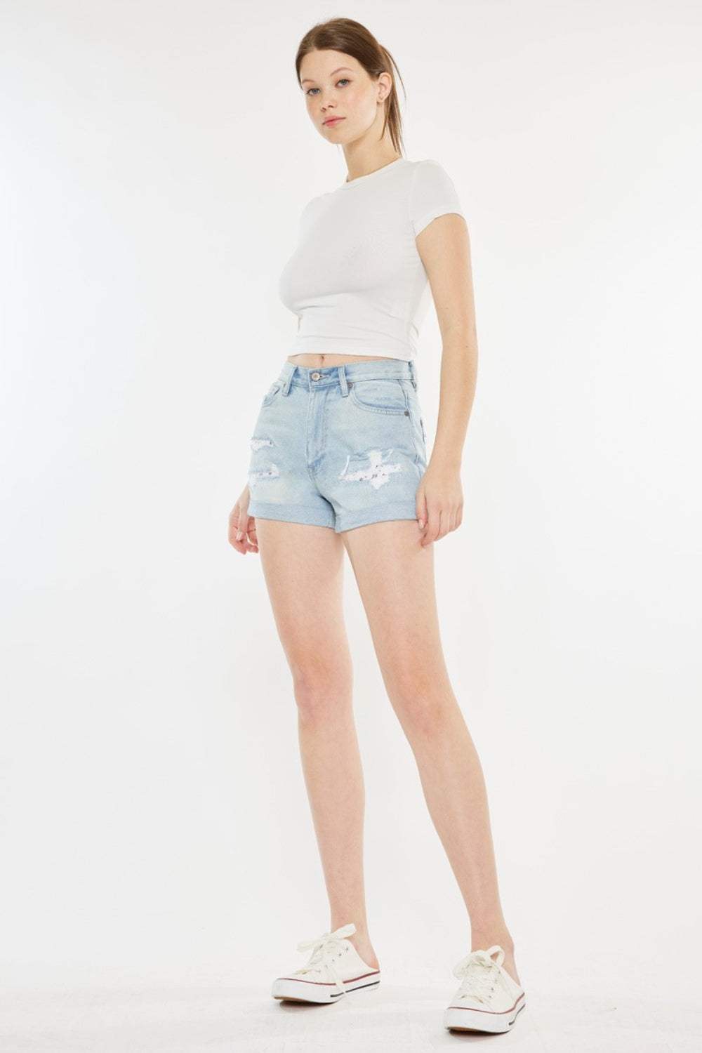 Kancan High Rise Repaired Mom Denim Shorts - Trendsi - Flyclothing LLC