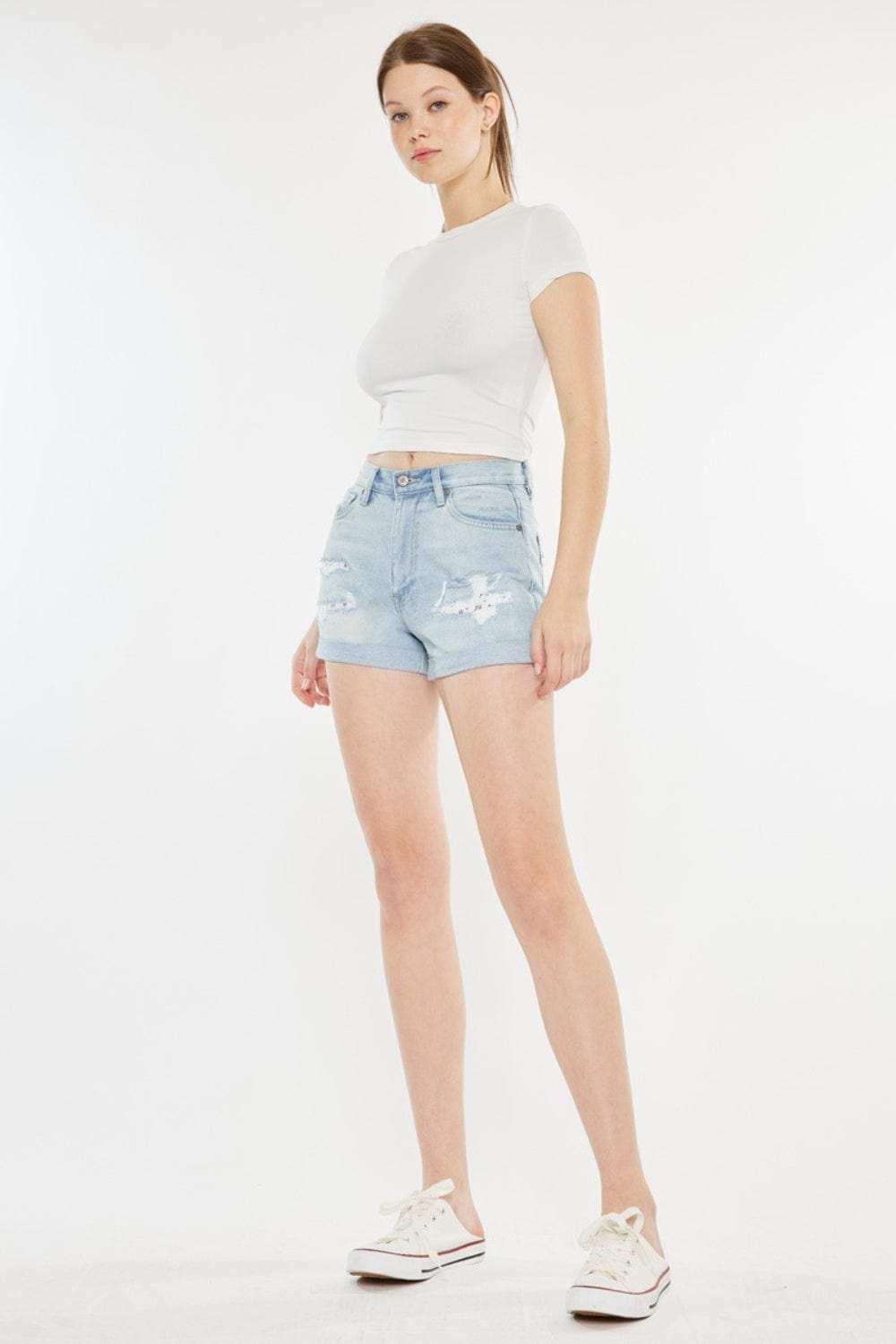 Kancan High Rise Repaired Mom Denim Shorts - Trendsi - Flyclothing LLC