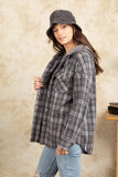 Drawstring Plaid Long Sleeve Hooded Jacket - Trendsi - Flyclothing LLC