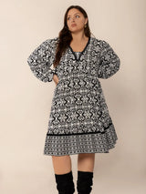 Plus Size Lace Detail Printed Balloon Sleeve Dress - Trendsi - Flyclothing LLC