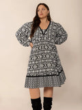 Plus Size Lace Detail Printed Balloon Sleeve Dress - Trendsi
