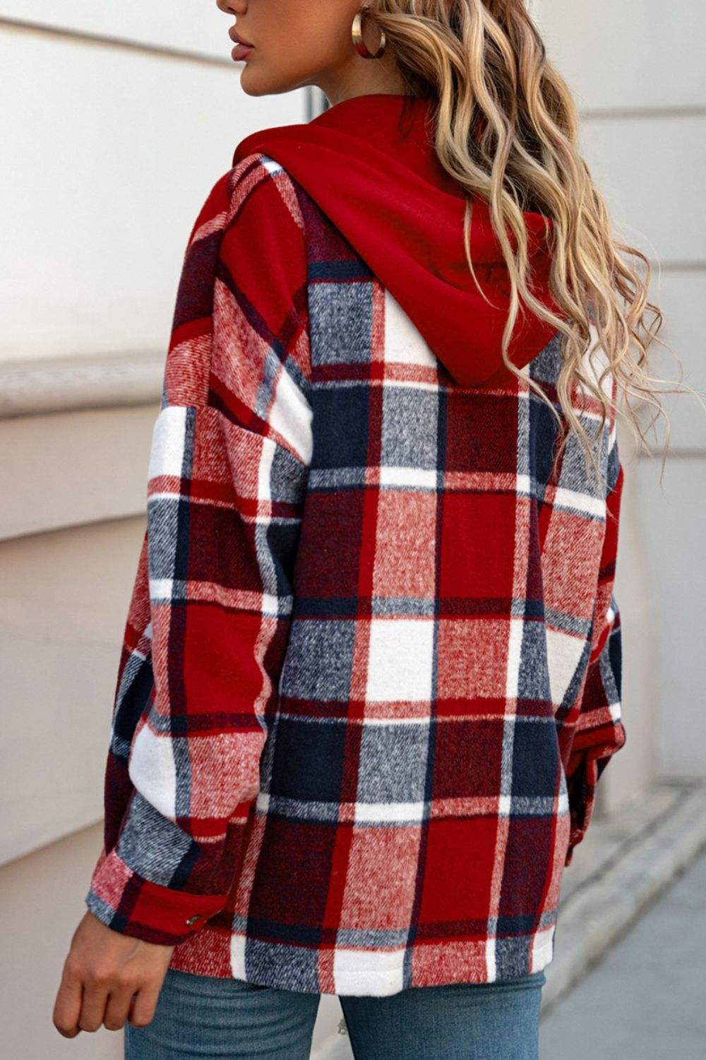 Plaid Button Up Hooded Shacket - Trendsi - Flyclothing LLC