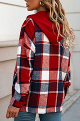 Plaid Button Up Hooded Shacket - Trendsi - Flyclothing LLC