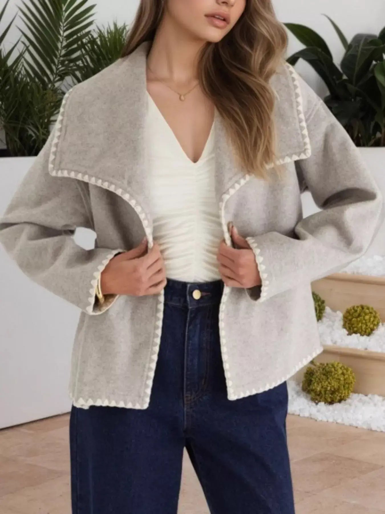 One Button Long Sleeve Outerwear - Trendsi - Flyclothing LLC