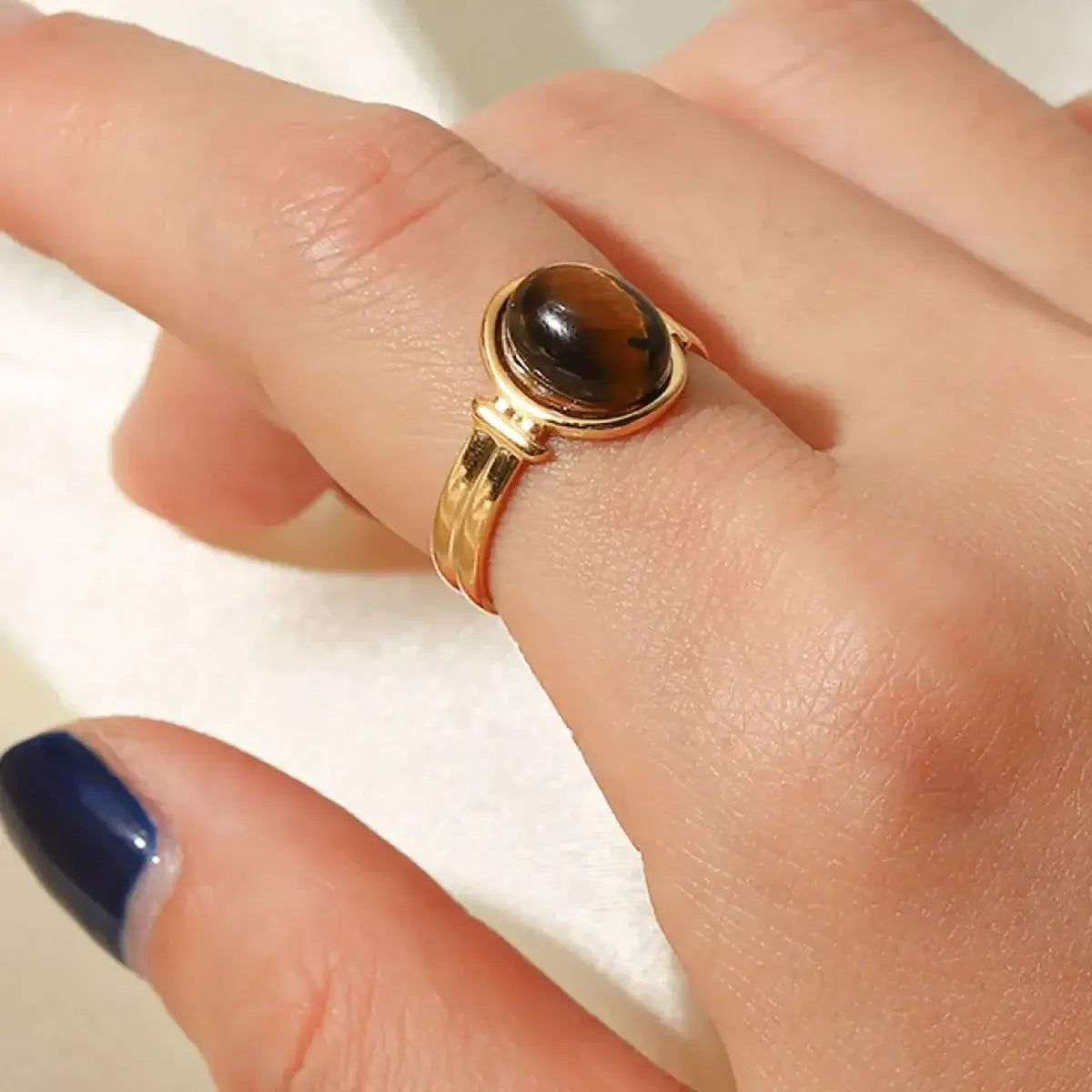 Vintage Natural Stone Gold Plated Adjustable Ring - Trendsi - Flyclothing LLC