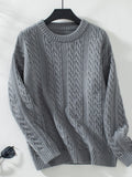 Cable-Knit Round Neck Long Sleeve Sweater - Trendsi