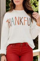 THANKFUL Round Neck Long Sleeve Knit Top - Trendsi - Flyclothing LLC