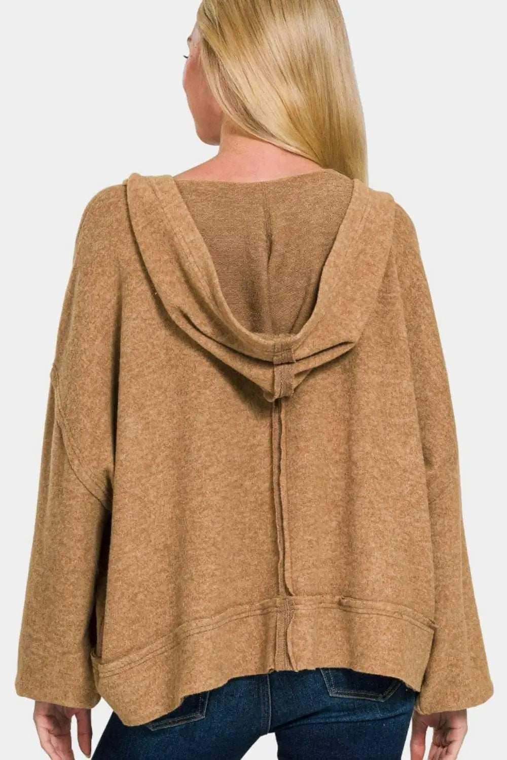 Zenana Brushed Hacci Exposed Seam Hoodie - Trendsi - Flyclothing LLC
