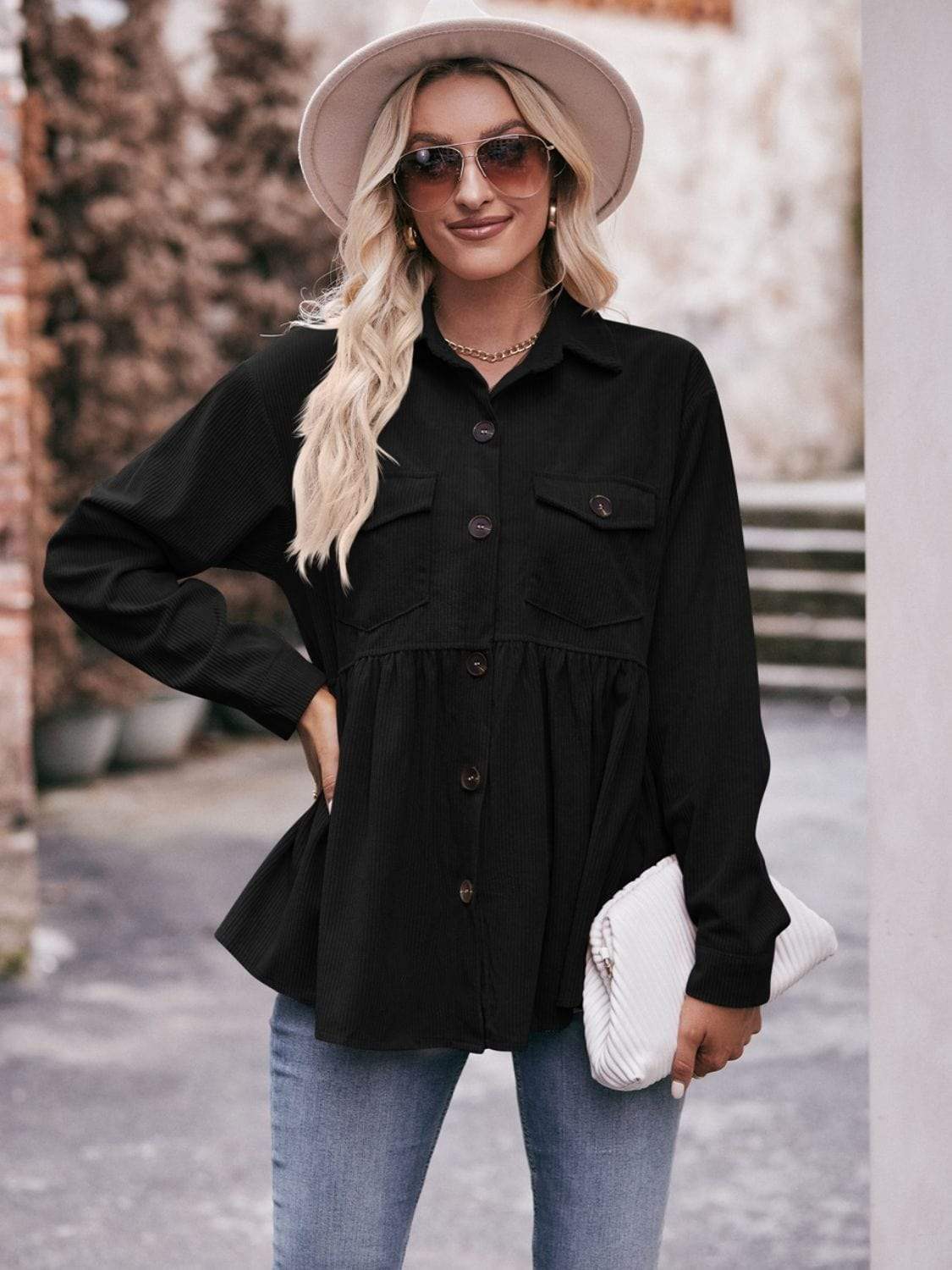 Mandy Collared Neck Long Sleeve Shirt - Trendsi - Flyclothing LLC