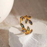 18K Gold-Plated Resin Leaf Bypass Ring - Trendsi - Flyclothing LLC