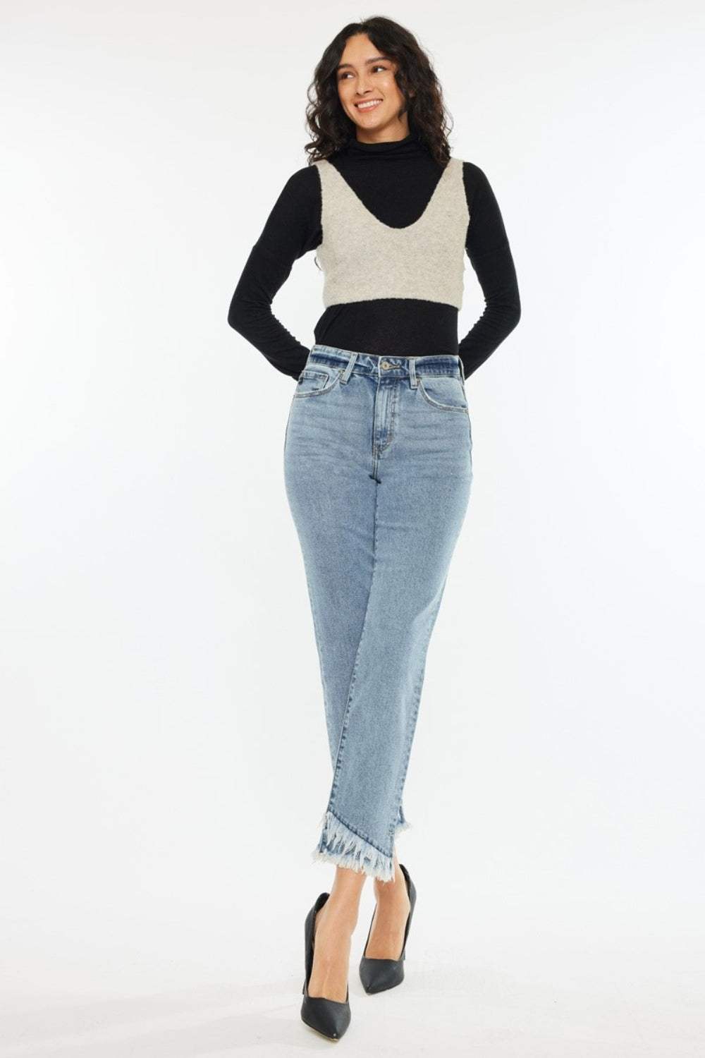 Kancan Raw Hem High Rise Straight Jeans - Trendsi - Flyclothing LLC