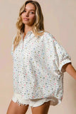 BiBi Sequin Striped Short Dolman Sleeve Blouse - Trendsi - Flyclothing LLC
