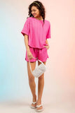 Textured Round Neck Top and Shorts Set - Trendsi