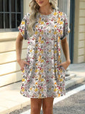 Printed Round Neck Short Sleeve Mini Dress - Trendsi - Flyclothing LLC
