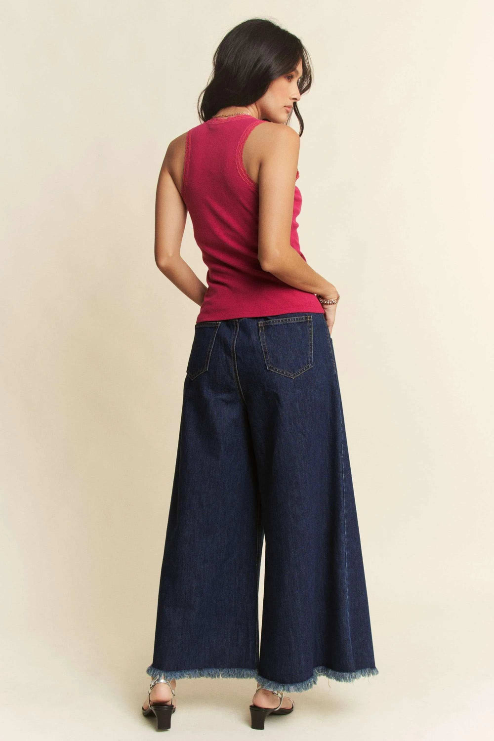 Davi & Dani Patch Pocket Wide Leg Culotte Jeans - Trendsi - Flyclothing LLC