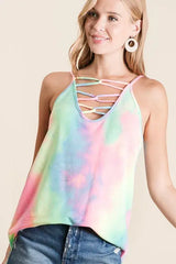 BiBi Tie Dye Terry Caged Neck Knit Camisole - Trendsi - Flyclothing LLC