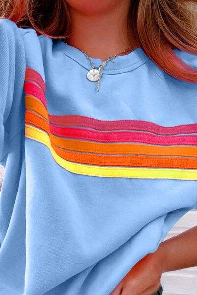 Striped Round Neck Short Sleeve T-Shirt - Trendsi - Flyclothing LLC