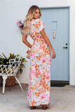 Printed Surplice Short Sleeve Tie Waist Maxi Dress - Trendsi - Flyclothing LLC