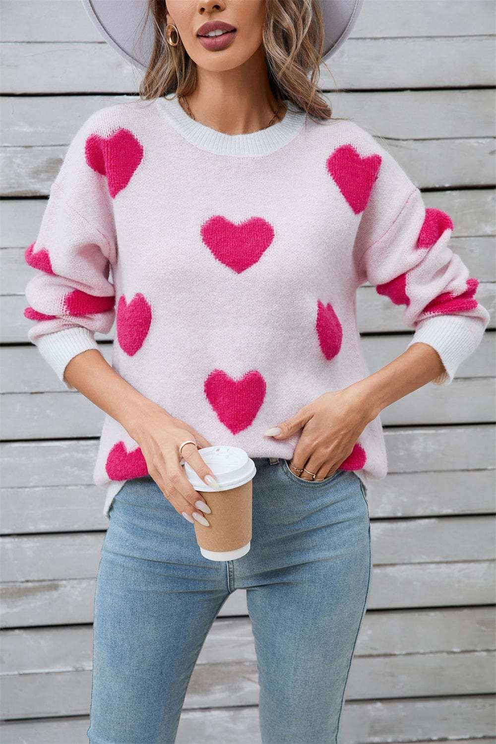 Angel Wings Heart Round Neck Long Sleeve Sweater - Trendsi - Flyclothing LLC