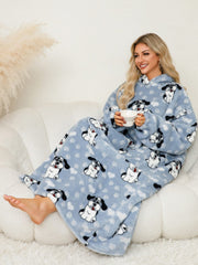 Fuzzy Pocketed Long Sleeve Hooded Lounge Dress - Trendsi