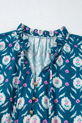 Printed Tie Neck Ruffled Cap Sleeve Dress - Trendsi - Flyclothing LLC