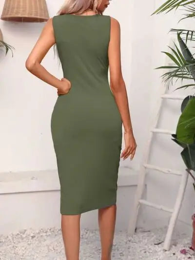 Ruched Drawstring Slit Tank Dress - Trendsi - Flyclothing LLC
