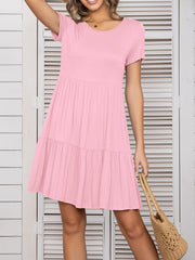 Round Neck Short Sleeve Mini Tee Dress - Trendsi