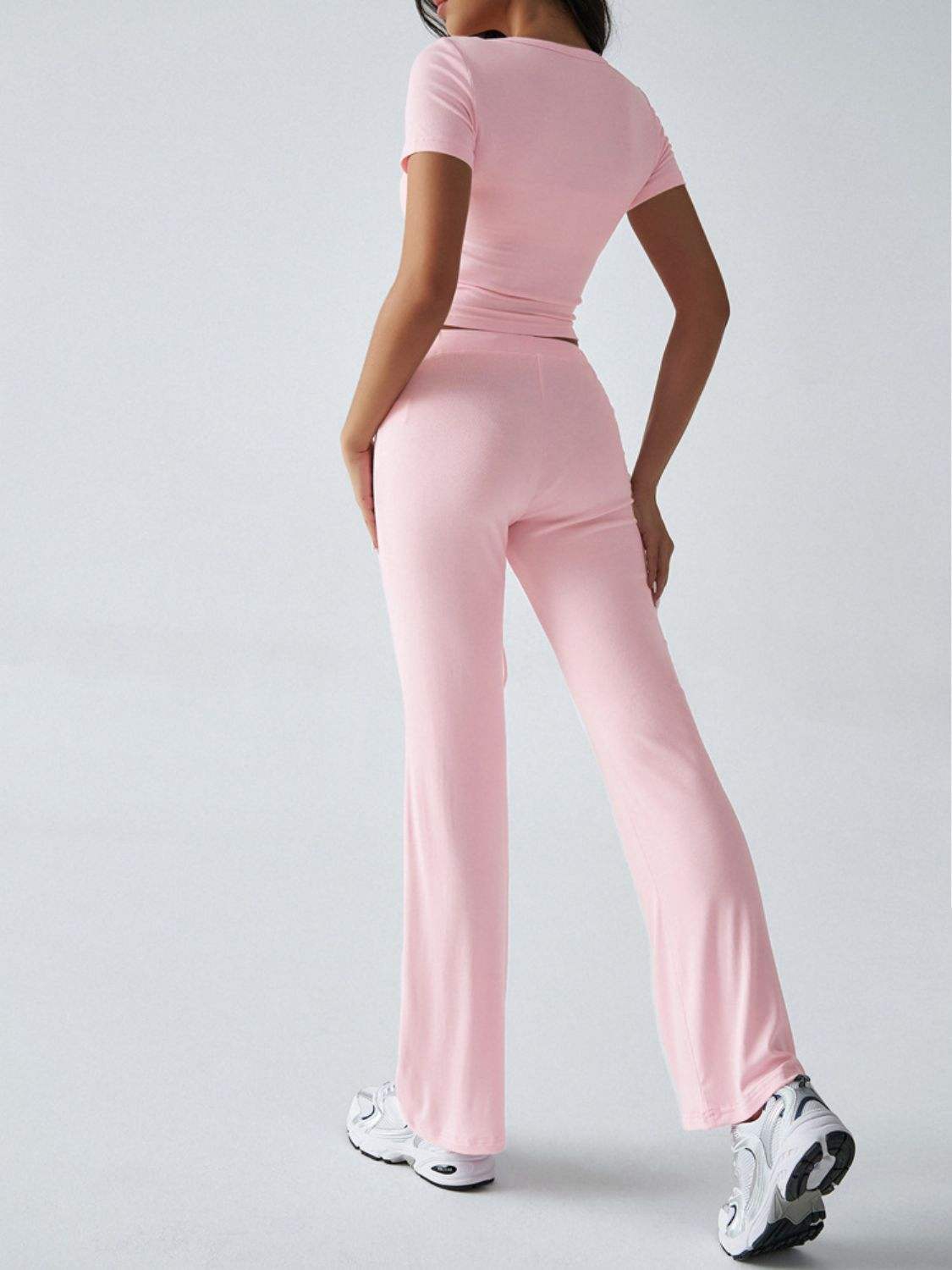 Devine Short Sleeve Top and Drawstring Pants Set - Trendsi - Flyclothing LLC