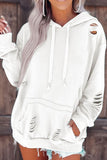 Distressed Drawstring Long Sleeve Hoodie - Trendsi