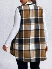 Honey Plus Size Pocketed Plaid Button Up Vest Coat - Trendsi