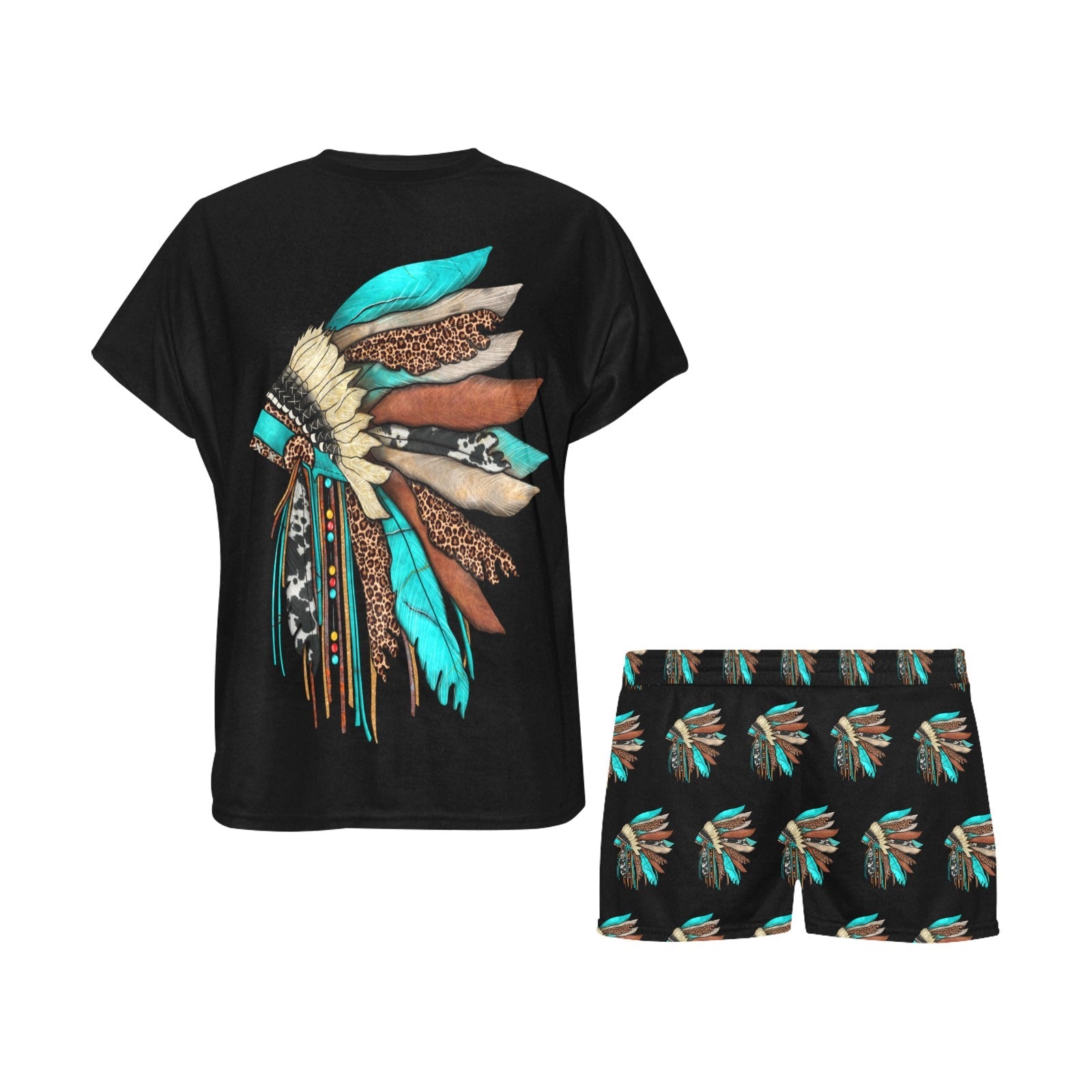Baha Ranch Indian Headdress Women's Western Short and Top Pajama Set