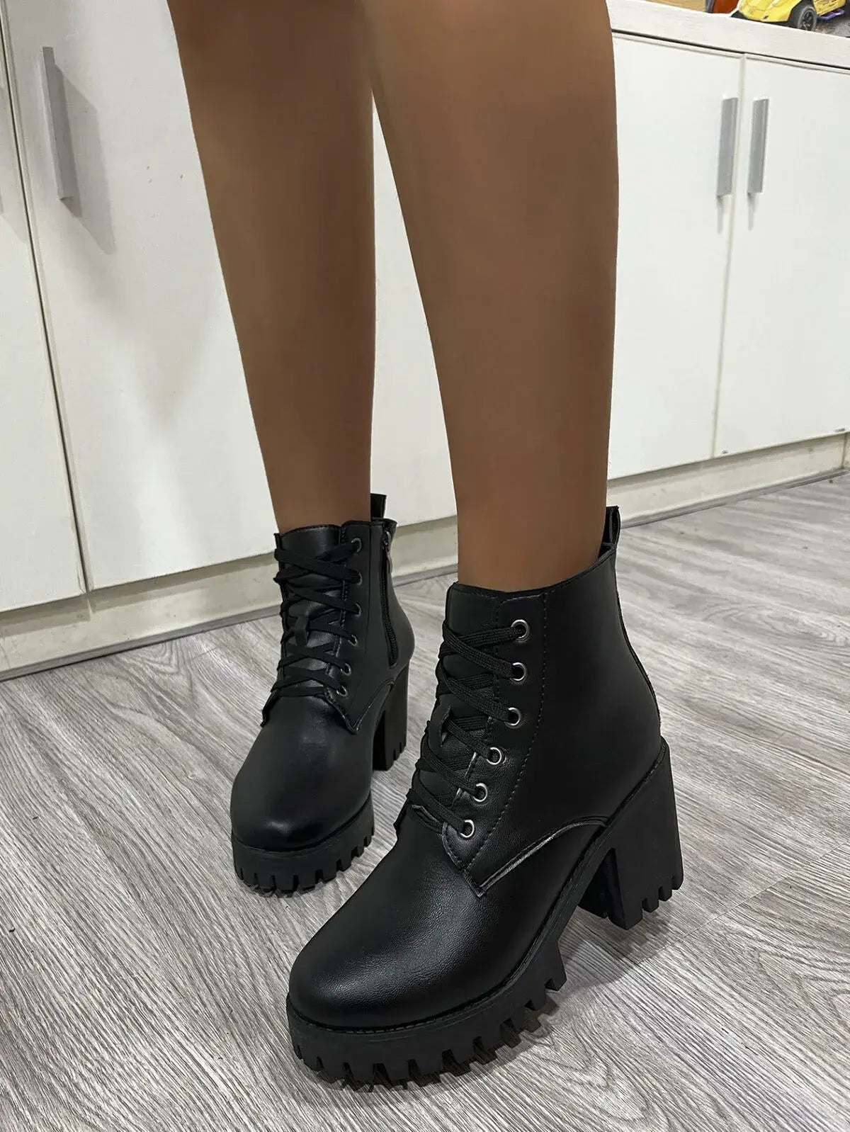 Round Toe Block Heels Boots - Trendsi - Flyclothing LLC