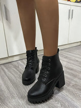 Round Toe Block Heels Boots - Trendsi - Flyclothing LLC
