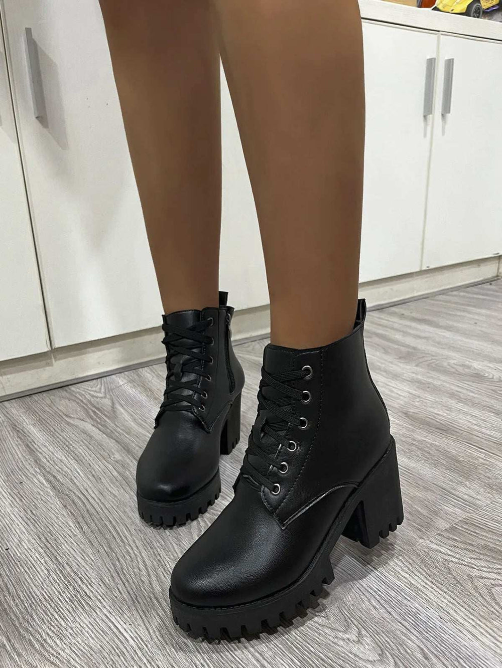 Round Toe Block Heels Boots - Trendsi - Flyclothing LLC